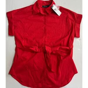 Lauren Ralph Lauren Deep Blue Cotton Tie Front Shirt 200747474002 Size M NWT